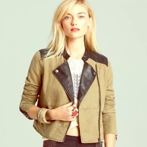 Free People Linen/Vegan Leather Moto Jacket size 8